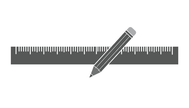 Gray ruler and pencil icon representing drafting, drawing, measuring, and architectural sketching tools on white background.