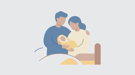 Flat illustration of new parents holding their newborn baby, family bonding