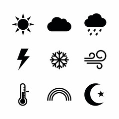 Fototapeta premium Collection of weather icons including sun, clouds, and rain.