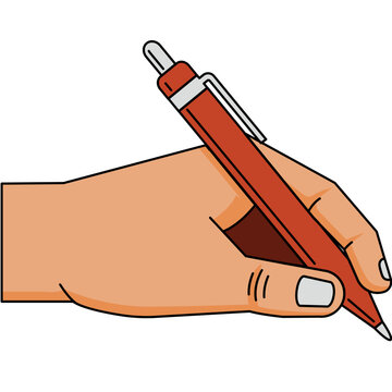 left hand holding pen for writing illustration