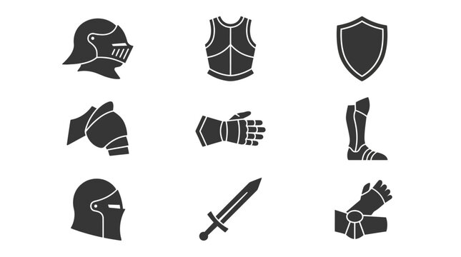 Medieval knight armor pieces and equipment icon set.