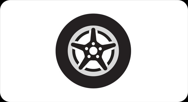 A simple black and white icon representing a generic vehicle wheel rim
