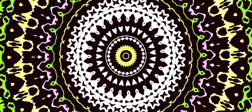 Abstract neon kaleidoscope mandala pattern zooming in motion loop