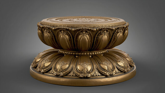 Ornate golden brass lotus pedestal stand for religious offerings or decor with pedestal religious sculpture artifact decoration symbolic spiritual traditional interior platform handicraft