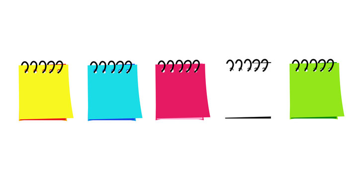 Set of colorful stick notes and wirebound memo pads on transparent background, planning or brainstorming concept