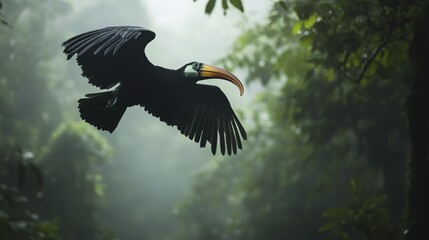 Naklejka premium Majestic toucan soaring in lush tropical rainforest