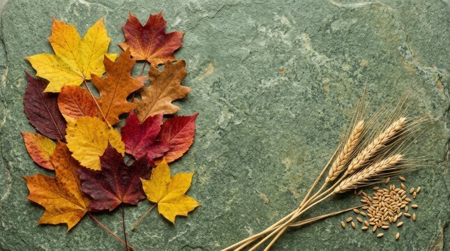 Autumn Leaves And Wheat Still Life