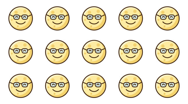 Yellow round face icons wearing black glasses.