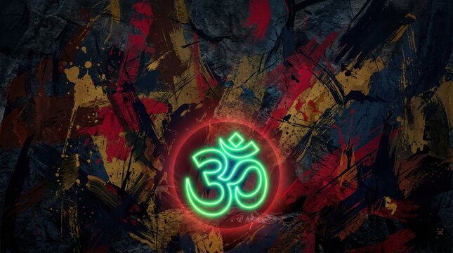 Neon Om Symbol Abstract Art