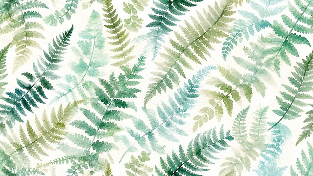 Watercolor fern leaves seamless pattern, botanical illustration of green foliage, forest plants wallpaper, natureinspired background isolated on white background