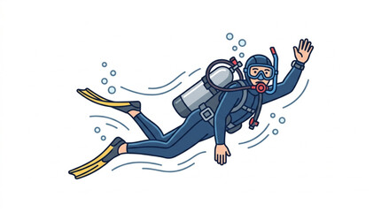 Scuba diver exploring underwater with flippers and tank. © Kanazeos