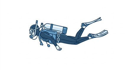 Scuba diver exploring underwater with full gear. © Kanazeos
