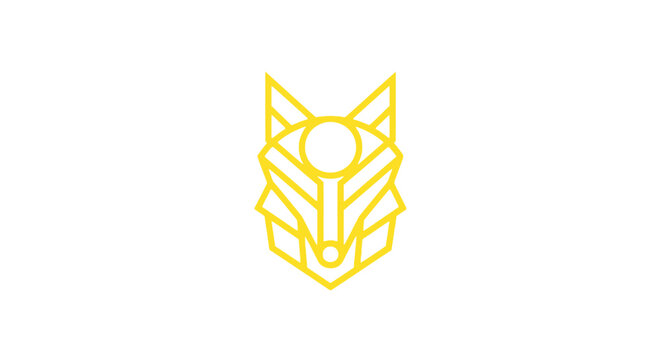 Yellow geometric wolf head mask logo design.