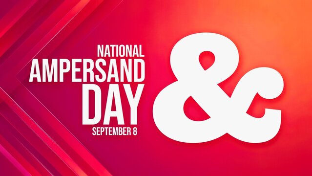 National Ampersand Day banner with typographic symbol on pink and orange gradient background