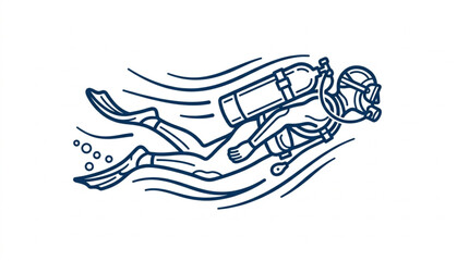 Scuba diver illustration swimming underwater with bubbles. © Kanasuv