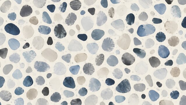 Seamless pattern with watercolor pebbles and stones in blue and beige shades