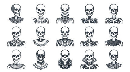Obraz premium Vintage skeleton busts with Victorian lace collar illustrations