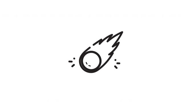 Black and white graphic cartoon of a meteor comet with a space rock tail, suitable for icons, logos, and educational materials.