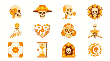 Obraz premium Golden stylized Day of the Dead skeleton icon set