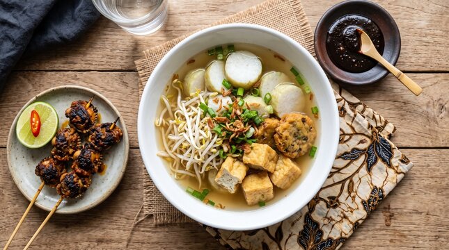 Authentic East Javanese Lontong Balap Served with Cockle Satay