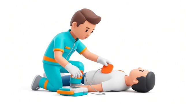 Paramedic Using Automated External Defibrillator on Patient