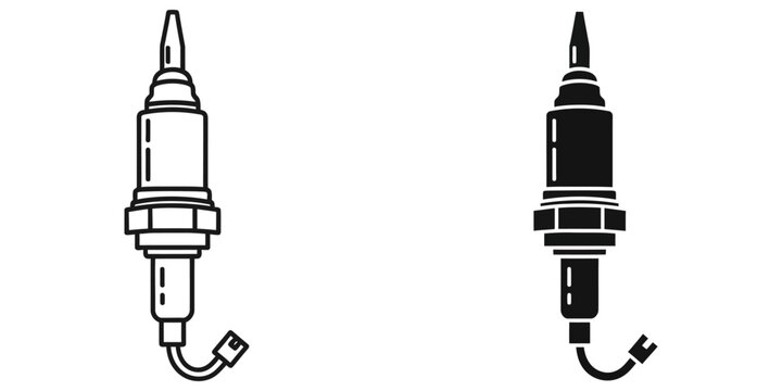 Automotive spark plug line art and silhouette isolated on white background for repair and diagnostics