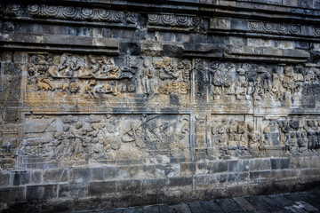Stone reliefs at Borobudur Temple in Indonesia © Emad Aljumah