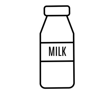 Black line milk bottle icon with milk label text