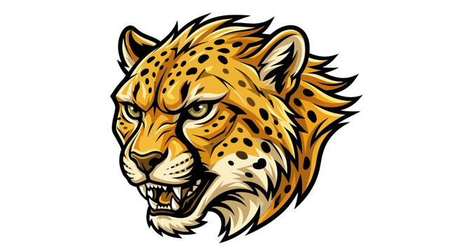 Aggressive cheetah head illustration isolated on a white background.