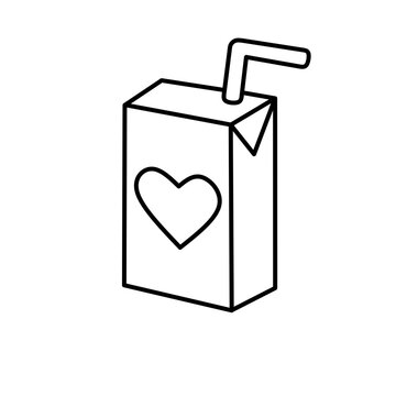 Beverage carton with heart and drinking straw line art icon