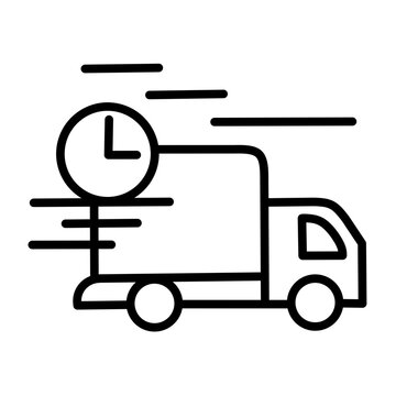 Express delivery truck icon with clock and speed lines