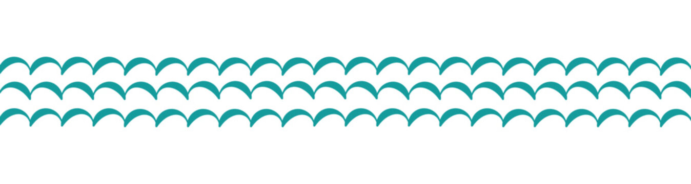 Teal wave pattern graphic, simple repeating wavy line border for aquatic themes, children's designs