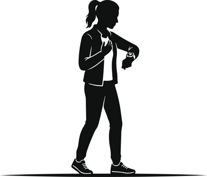 Woman Checking Heart Rate On Smartwatch Vector Silhouette
