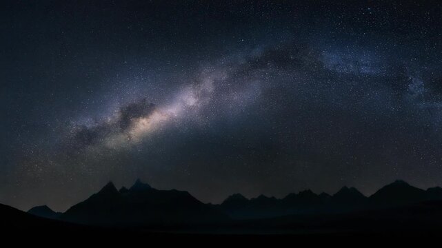 Serene night sky over jagged mountain peaks with sparkling Milky Way galaxy and stunning stars