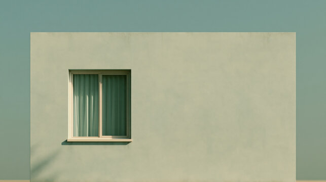 Minimalist facade with a single window and subtle light