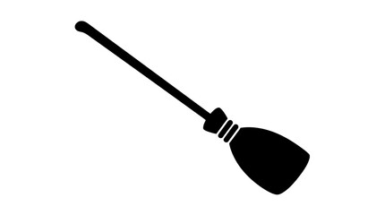 Helloween Witch broom silhouette vector icon, magic broomstick for Halloween design, black cleaning tool symbol isolated on white background Vector © MST