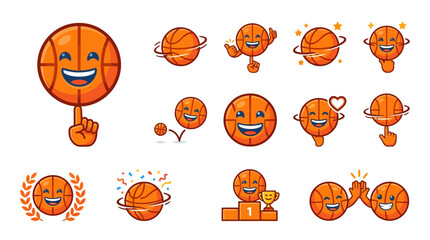 Basketball character mascots with expressive faces.