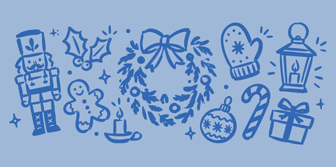 Obraz premium Christmas Doodle Set Hand Drawn Vector Illustration