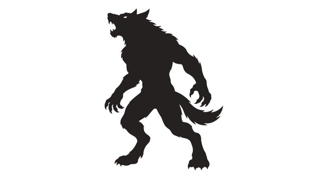 Helloween Werewolf silhouette vector illustration, howling monster creature on white background, aggressive lycanthrope beast for halloween and horror design Vector