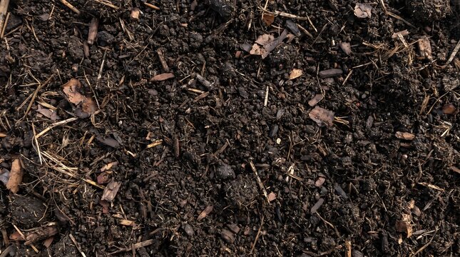 Natural organic garden soil and dark compost mulch background