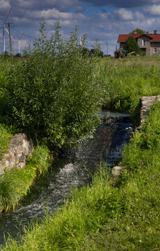 A small stream flowing gently down a small hill. Jelenie Incline, Poland.
