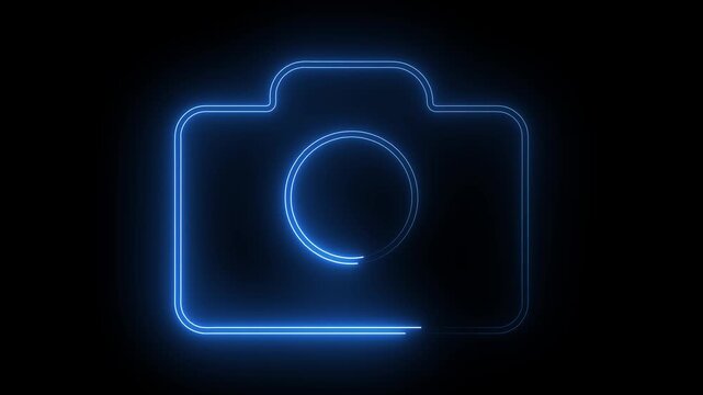 Neon photo icon animation on black background. Futuristic cyber punk style.Animated symbol for photo apps, media channels,