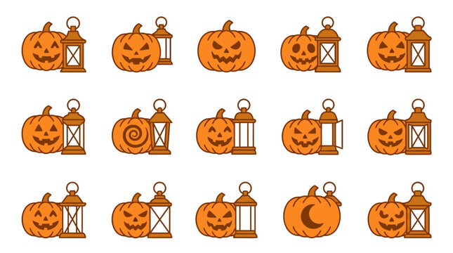 Halloween jack-o-lantern pumpkin icons inside decorative lanterns.