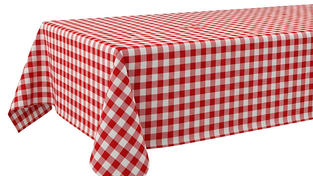AI generated - Square table covered with a red and white checkered tablecloth isolated on white background.