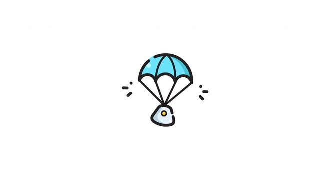 Blue parachute with white cargo descending in a light cyan sky, suitable for educational or transportation designs.