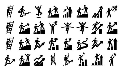 Obraz premium Professional Stick Figure Climbing Staircase and Ladder Vector Pictogram Collection