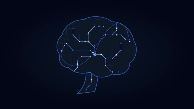 Digital Brain Animation with Glowing Neural Circuit Data Flow Background 4K Loop