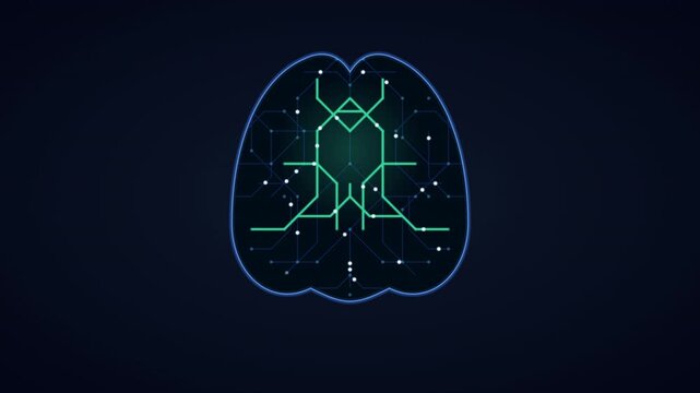 Neural Network Brain Activity Animation with Glowing Blue Purple Regions 4K Loop
