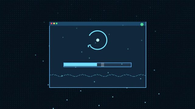 Digital interface window with loading bar and progress indicators