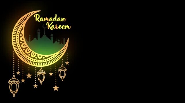 Decorative Islamic crescent moon with lanterns and stars. Elegant Ramadan symbol for festive celebrations.
